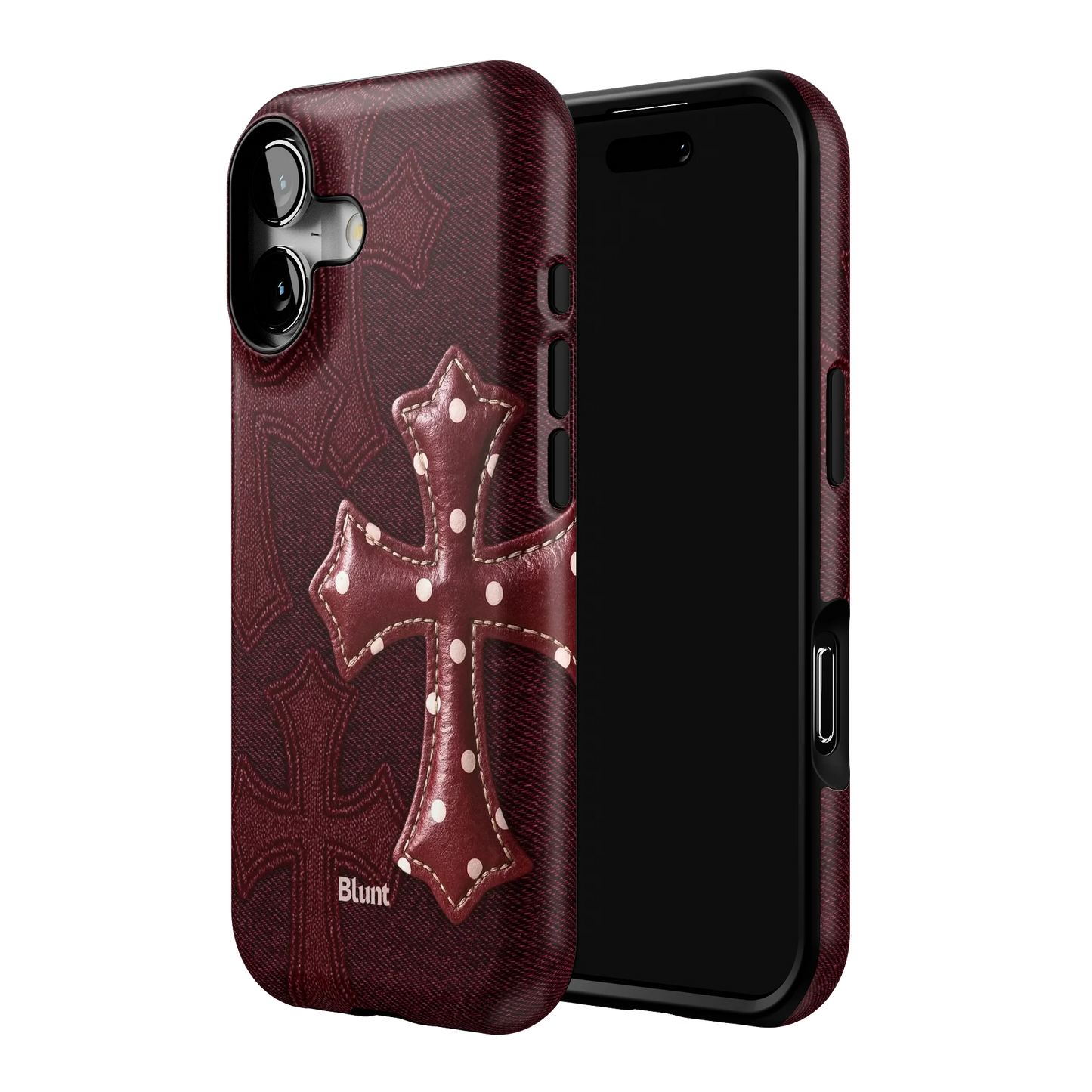 Maroon Polka Cross iPhone Case