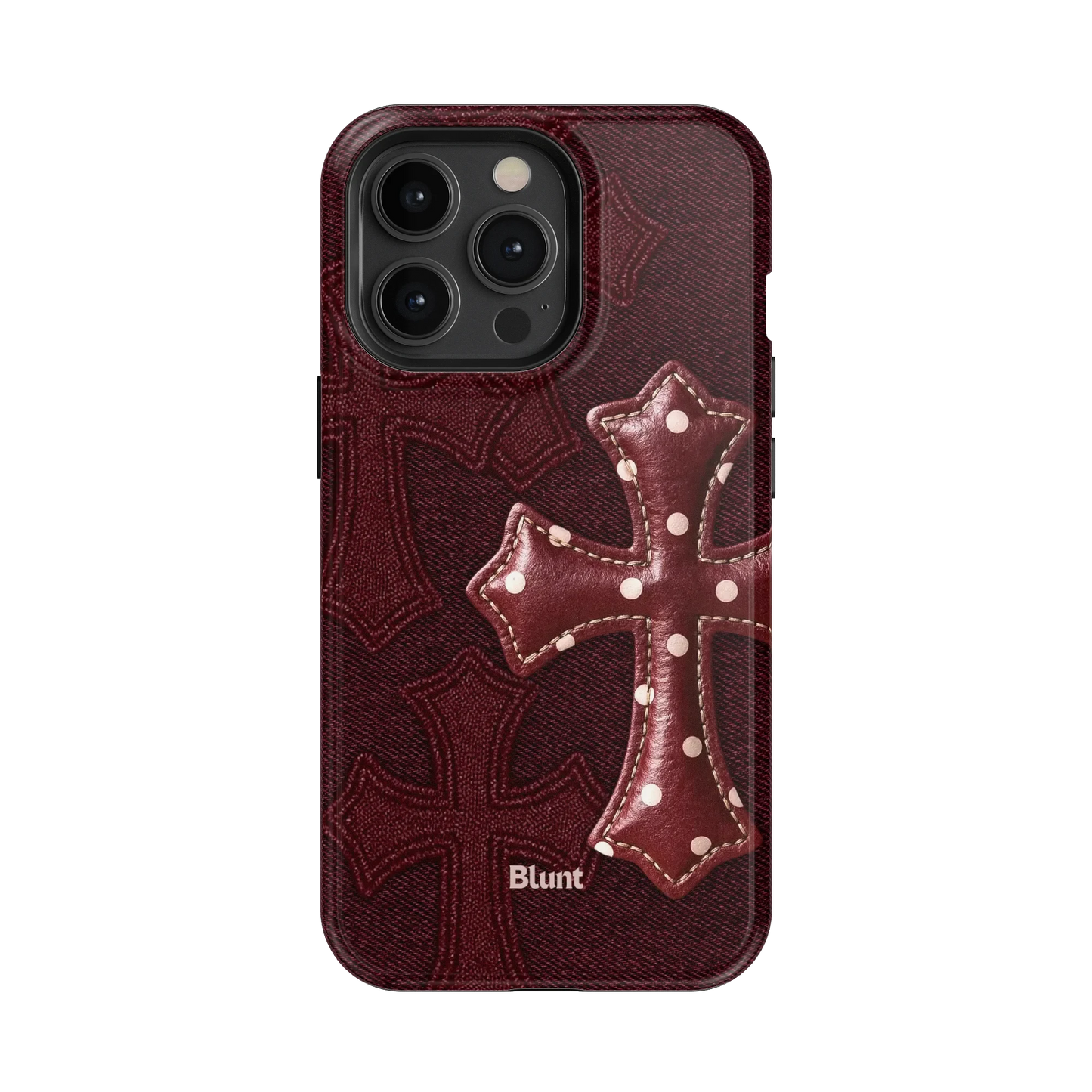 Maroon Polka Cross iPhone Case