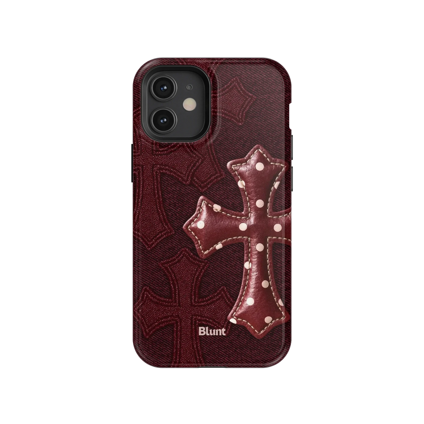 Maroon Polka Cross iPhone Case