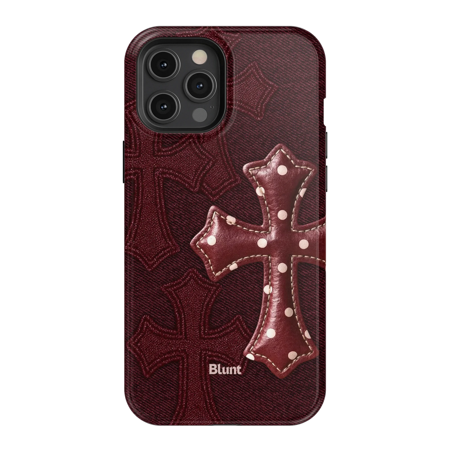 Maroon Polka Cross iPhone Case
