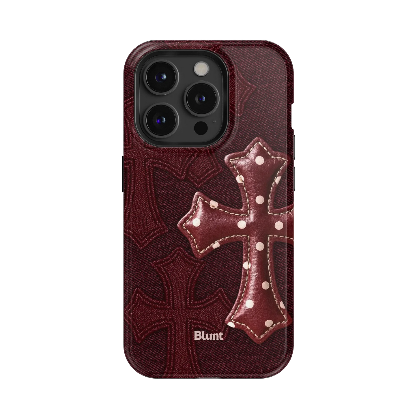 Maroon Polka Cross iPhone Case