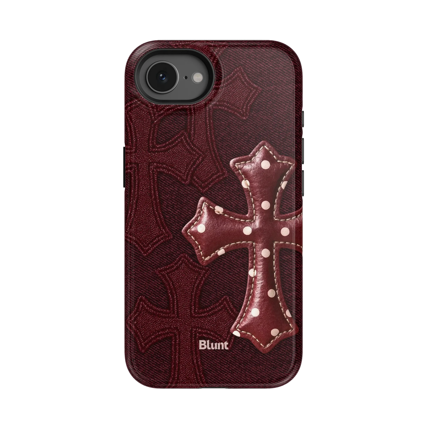 Maroon Polka Cross iPhone Case