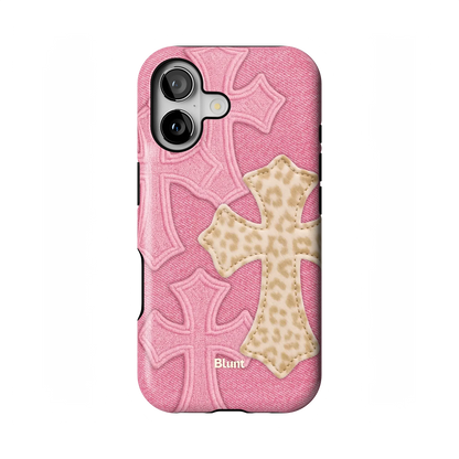 Pink Cheetah Cross iPhone Case