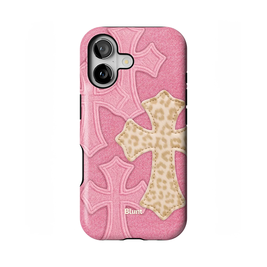 Pink Cheetah Cross iPhone Case