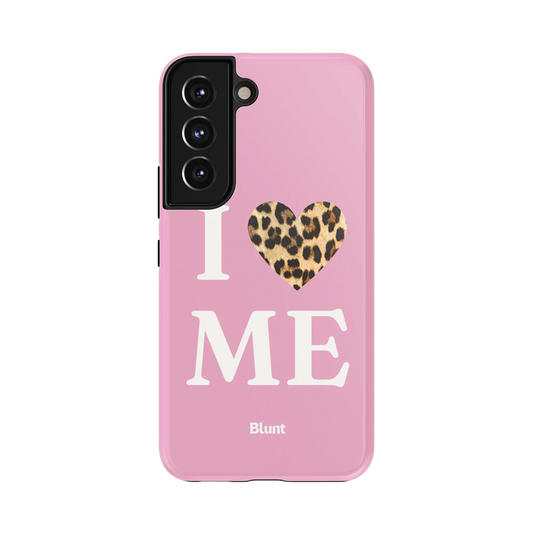 Pink I Love Me Samsung Case: a leopard print heart replacing the word 'love' on pink