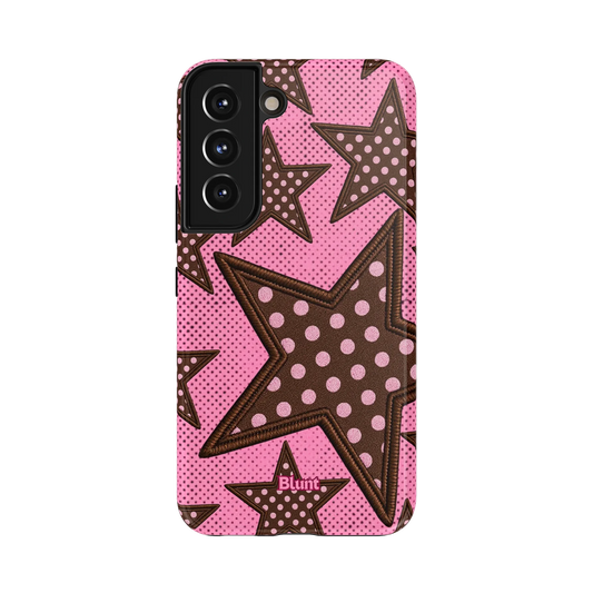 Pink Polka Star Samsung Case: pink polka-dotted stars outlined in brown on a pink field