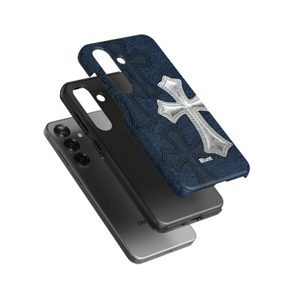 Silver Denim Cross Samsung Case