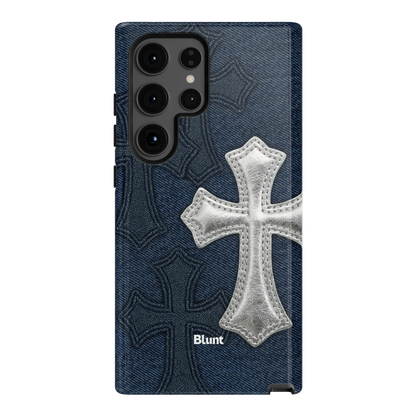 Silver Denim Cross Samsung Case
