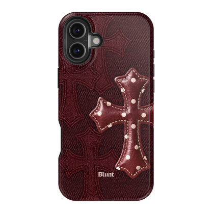 Maroon Polka Cross iPhone Case