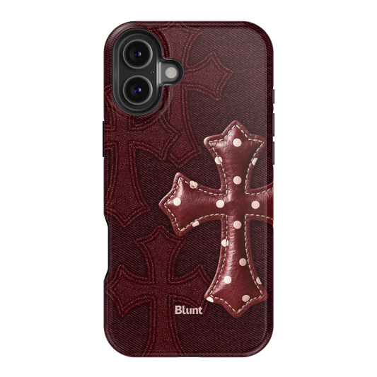 Maroon Polka Cross iPhone Case
