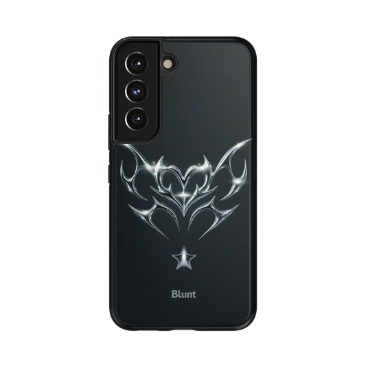 Starbound Samsung Case: a gleaming chrome star pattern on a deep black background