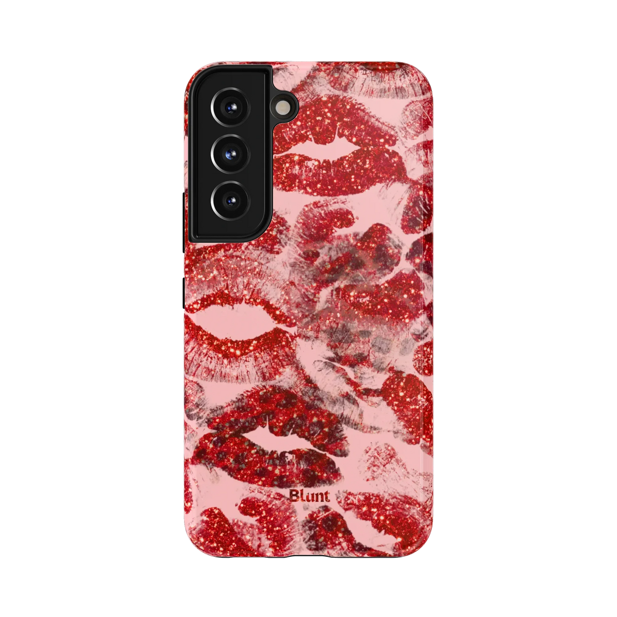 Sealed with a Kiss Samsung Case: scattered red lip imprints over a pale pink canvas