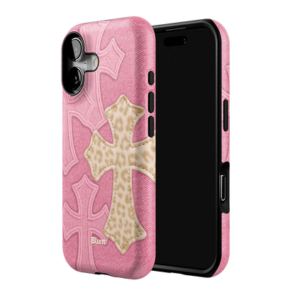 Pink Cheetah Cross iPhone Case