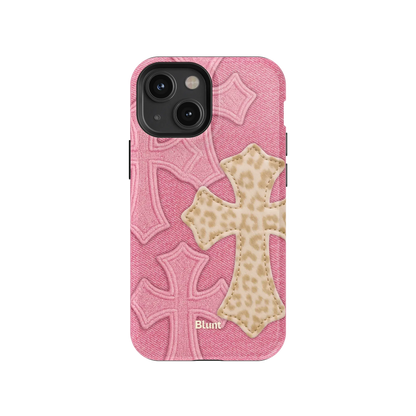 Pink Cheetah Cross iPhone Case