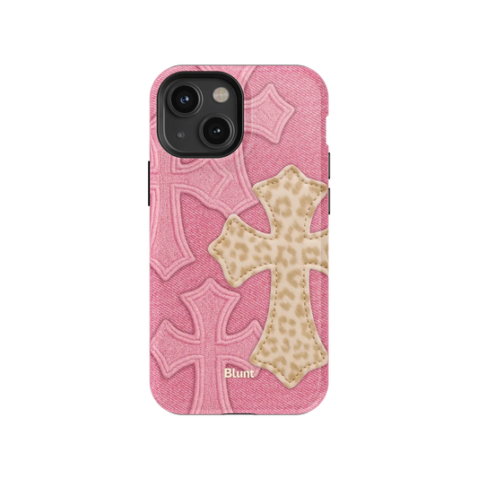 Pink Cheetah Cross iPhone Case