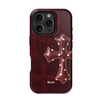Maroon Polka Cross iPhone Case