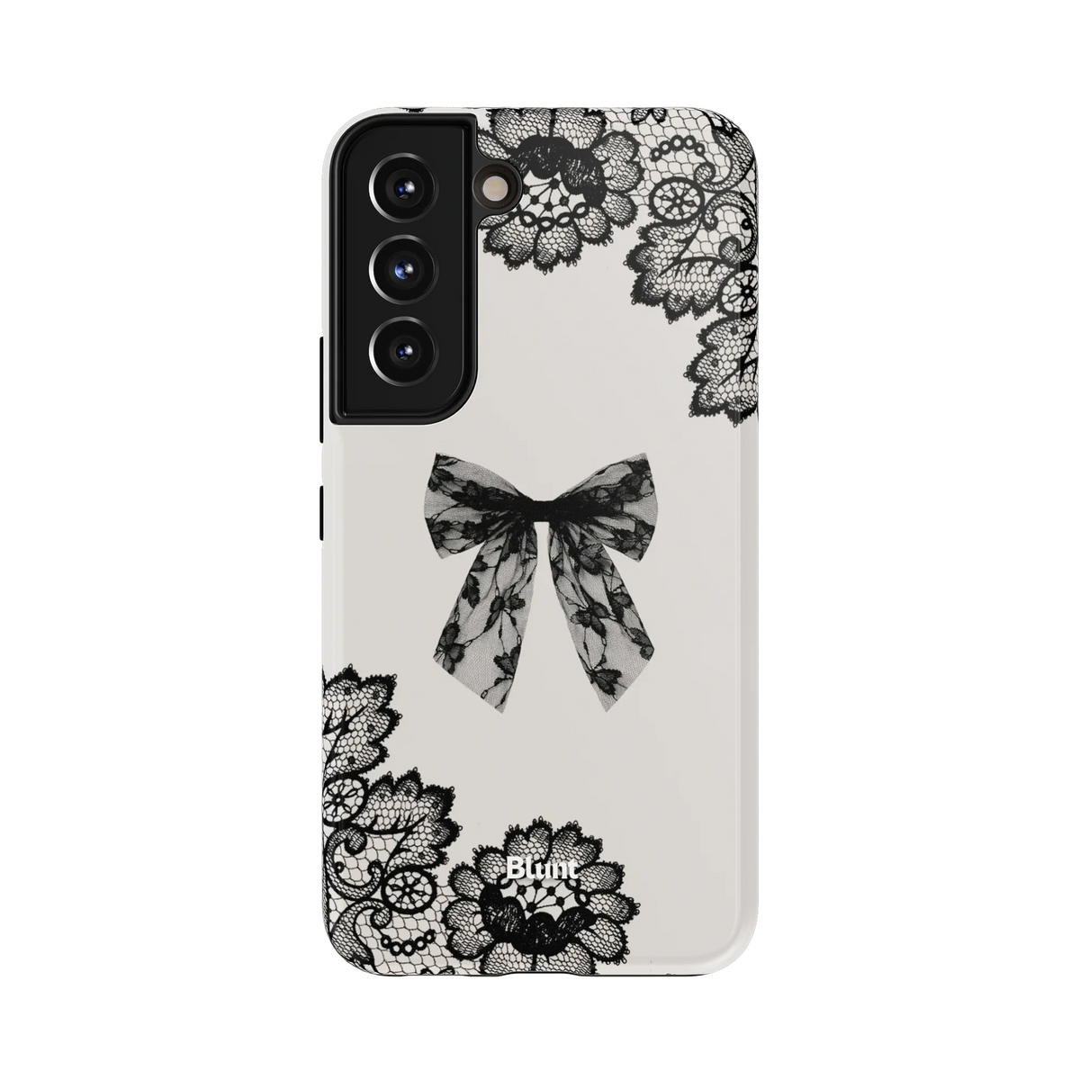 Beatrice Samsung Case: a delicate black bow surrounded by floral lace patterns
