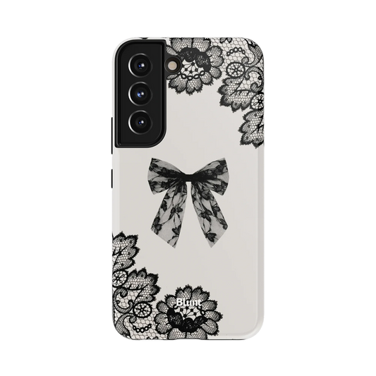 Beatrice Samsung Case: a delicate black bow surrounded by floral lace patterns
