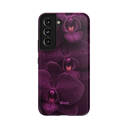 Violet Orchid Samsung Case: vibrant violet orchids with subtle glitter accents on a deep purple background