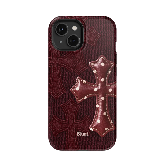 Maroon Polka Cross iPhone Case