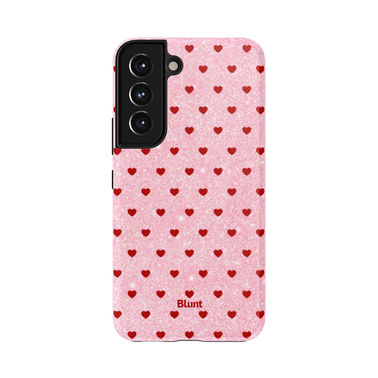 Sweethearts Samsung Case: red glitter hearts on a sparkling pink background