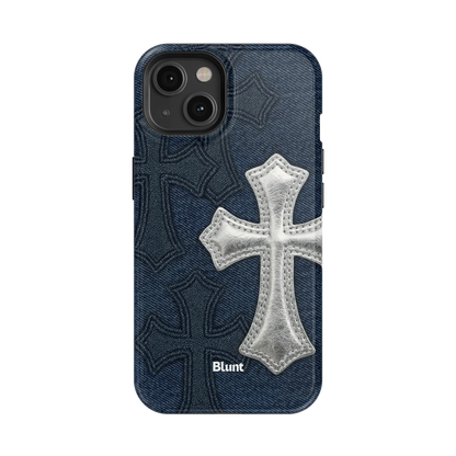 Silver Denim Cross iPhone Case
