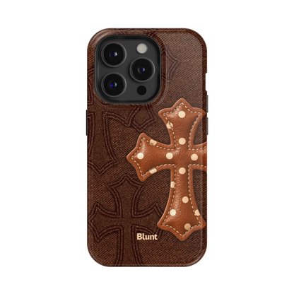 Brown Polka Cross iPhone Case