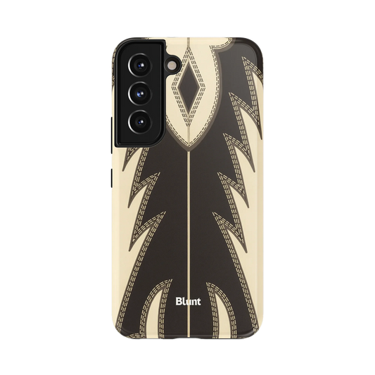 Night boots Samsung Case: elegant beige western shapes on a contrasting black ground