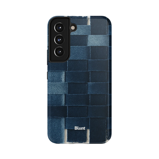 Indigo Weave Samsung Case: an intricate denim patchwork in deep indigo hues
