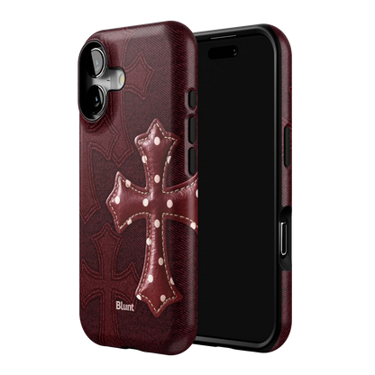 Maroon Polka Cross iPhone Case