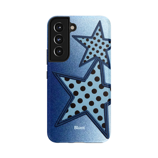 Blue Polka Star Samsung Case: large blue stars with black polka dots on a gradient background