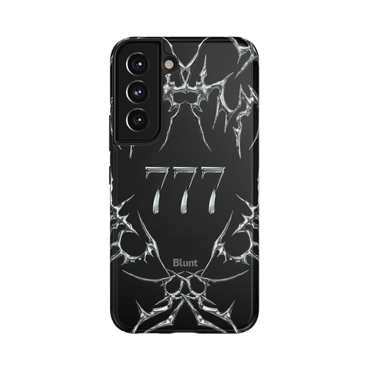 Lucky Chrome Samsung Case: the number 777 in reflective chrome on black