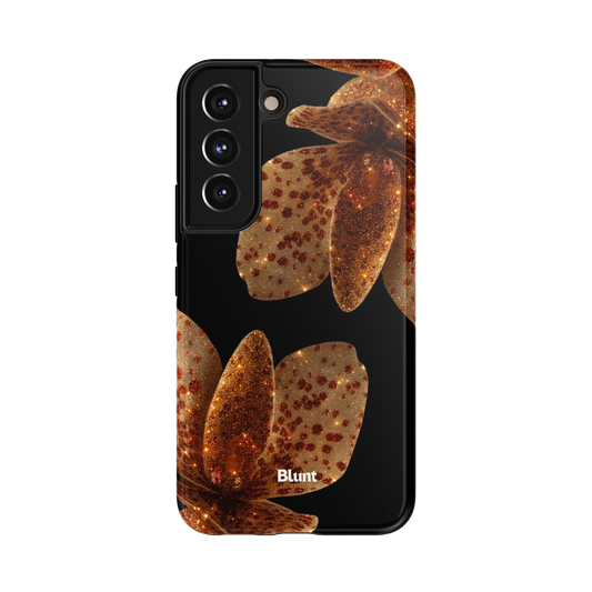 Copper Mist Samsung Case: glittering copper orchid petals on a deep black background
