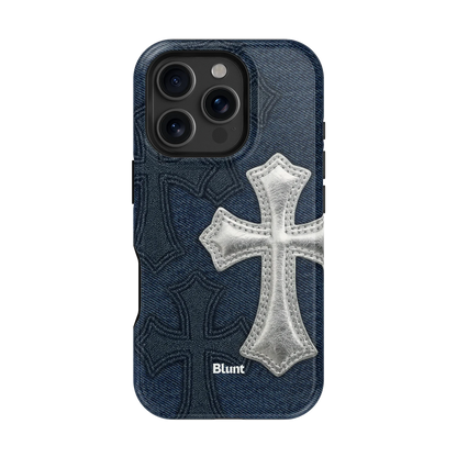 Silver Denim Cross iPhone Case
