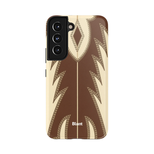 Cocoa Boots Samsung Case: intricate brown and beige cowhide patterns on a western theme