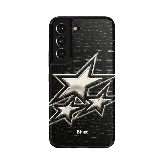 Annelise Samsung Case: silver stars on a textured black crocodile background