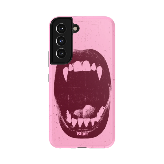 Pink Venom Samsung Case: bold, dark lips with sharp fangs against a pink background