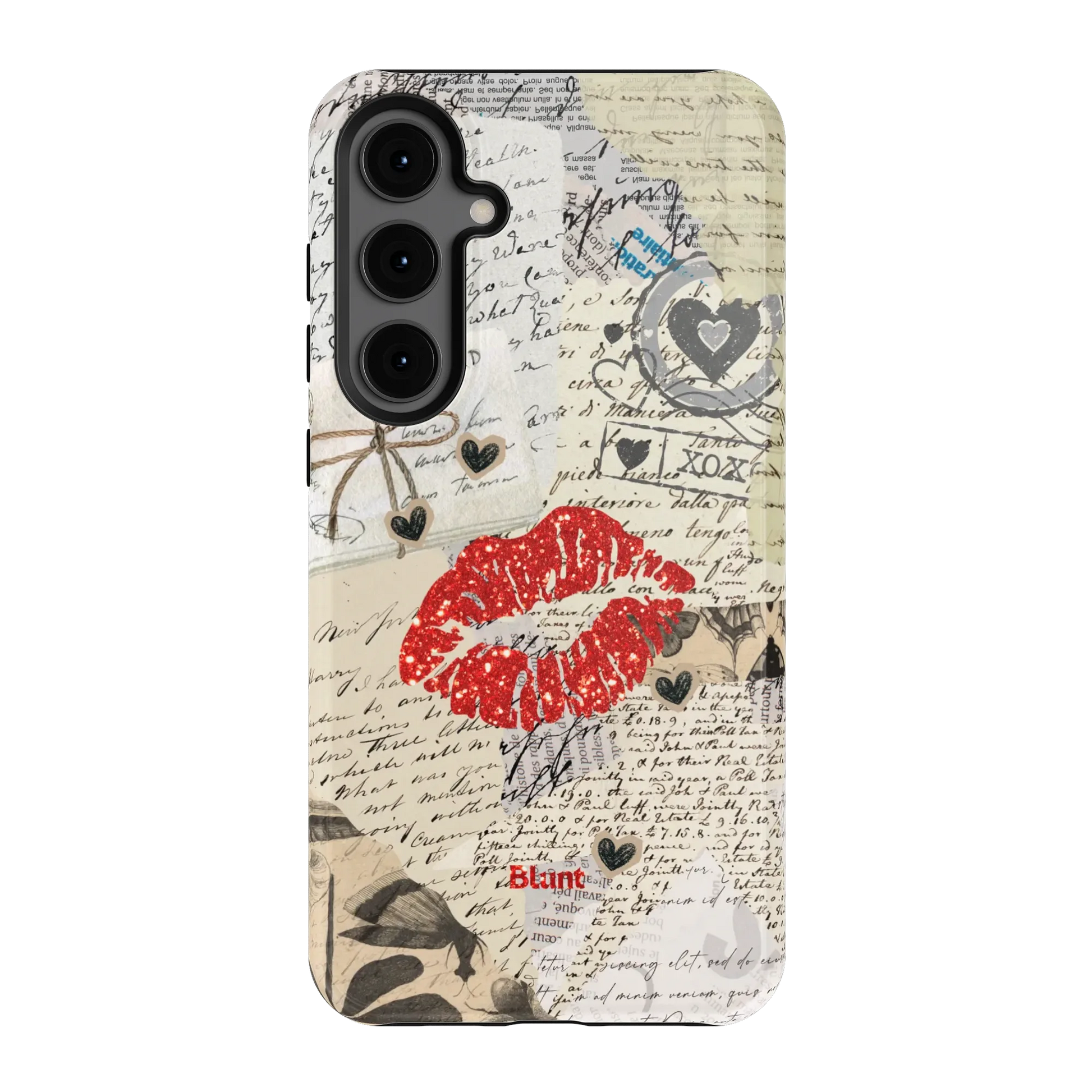 Vintage Kiss Samsung Case: red lips and handwritten letters on a beige background