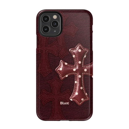 Maroon Polka Cross iPhone Case