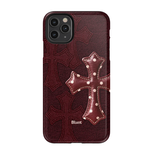 Maroon Polka Cross iPhone Case