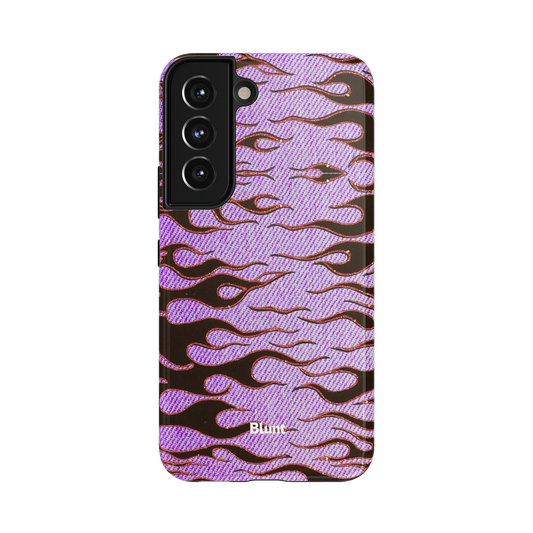 Lilac Blaze Samsung Case: vivid purple flames with rhinestone accents over denim texture