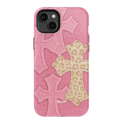 Pink Cheetah Cross iPhone Case