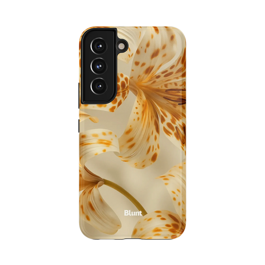 Ivory Ember Samsung Case: speckled orange orchids on a soft beige background
