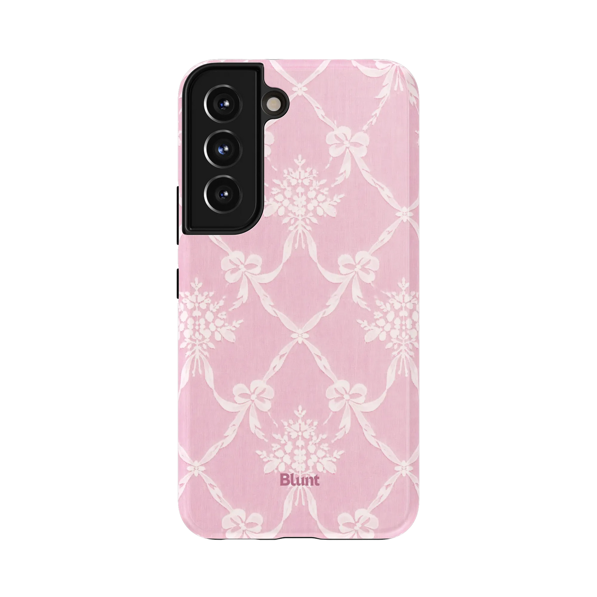 Denise Samsung Case: elegant lace bow patterns with floral details set against a pink backdrop