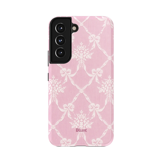 Denise Samsung Case: elegant lace bow patterns with floral details set against a pink backdrop