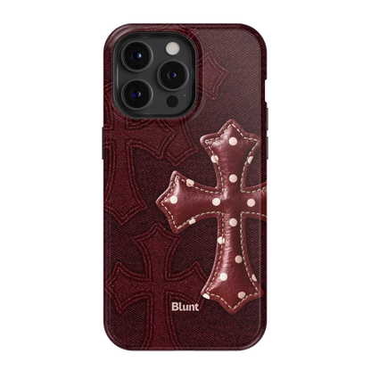 Maroon Polka Cross iPhone Case