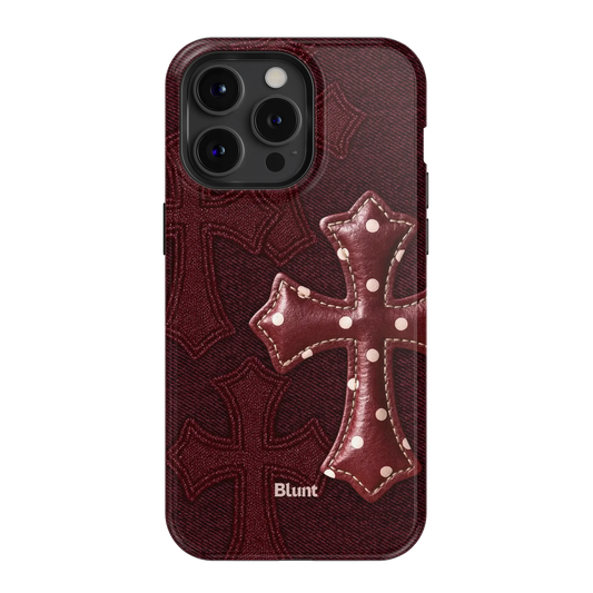 Maroon Polka Cross iPhone Case
