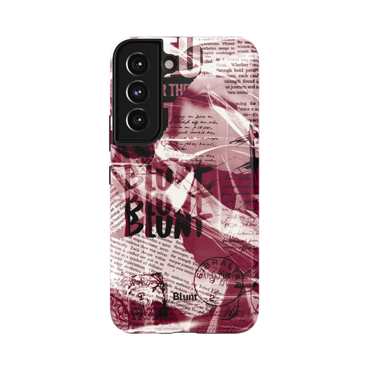 Red Love Letter Samsung Case: bold red typography layered over vintage newspaper prints