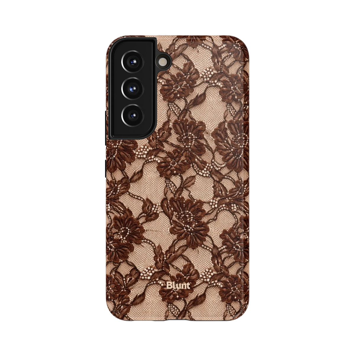 Elena Samsung Case: intricate brown floral lace over a beige background
