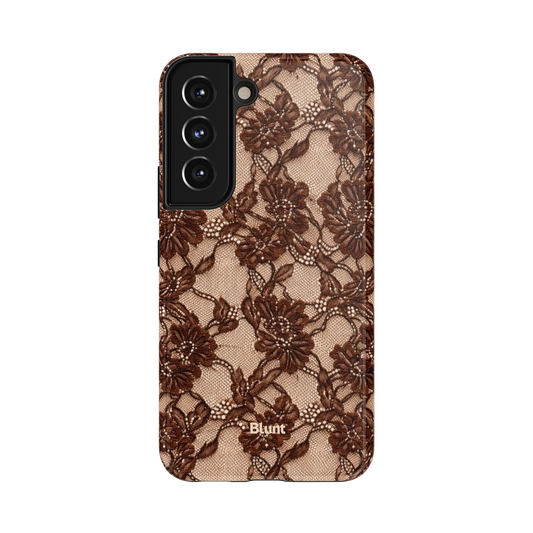 Elena Samsung Case: intricate brown floral lace over a beige background